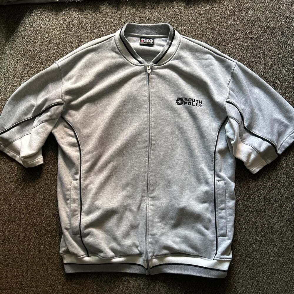 Vintage Southpole Short Sleeve Grey Zip-Up Jacket, XL - Y2K Grunge Style